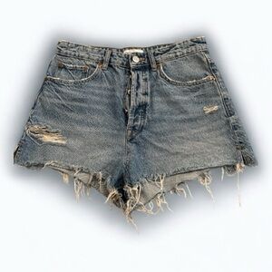 Zara Blue Distressed Jean Shorts
